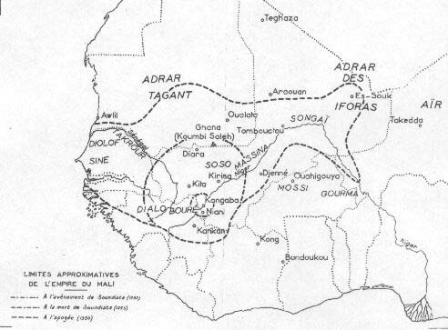 Limites approximatives de l'empire du Mali